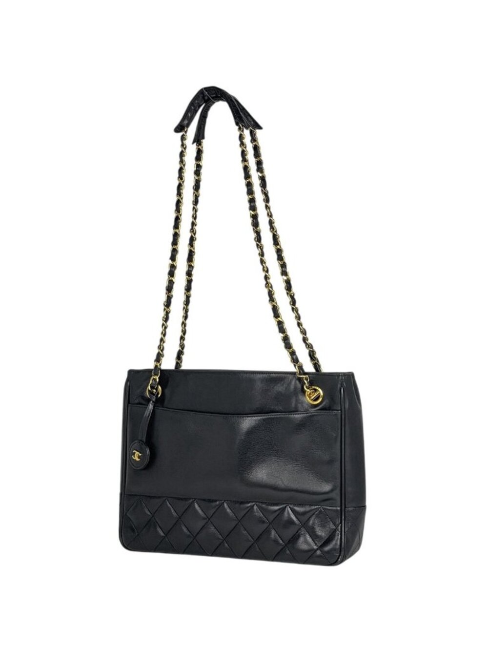 Chanel Tote Bag CC Logo Quilted Leather Black